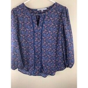 Collective Concepts Size S Petite Women Top KeyHole Scop Neck 3/4 Sleeve Floral